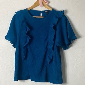 Express Blue Ruffle Top